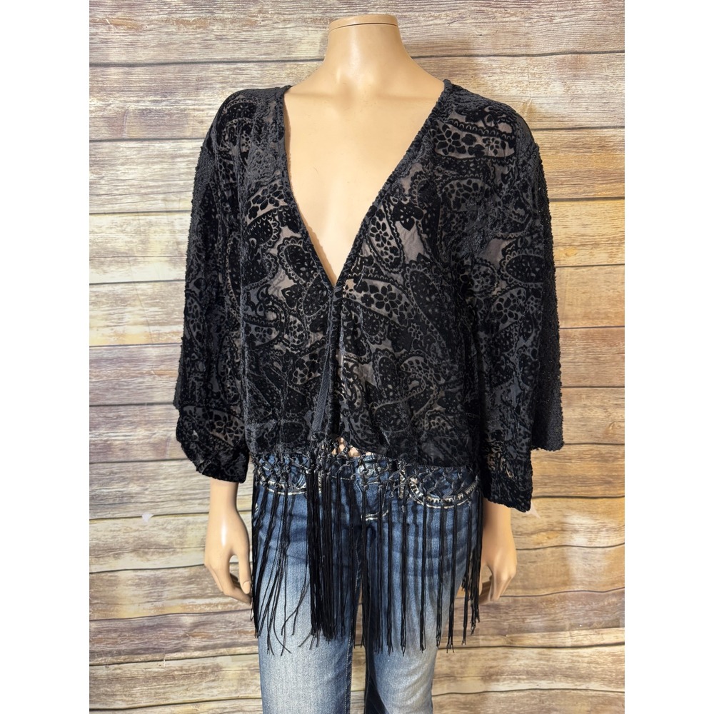 Vintage Y2K Miss Me Fringe Cardigan M Medium Embroidered Hippie Festival Cottage